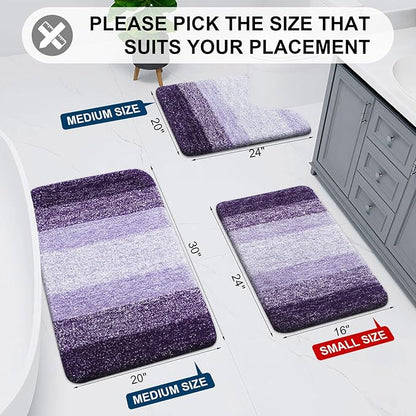 Arotive Microfiber Bathroom Rugs, Shaggy Soft and Absorbent Bath Rug, Non-Slip, Thick Plush Machine Washable Dry Bath Mats for Bathroom, Tub and Shower, 70x24, Dark Purple, Rectangular