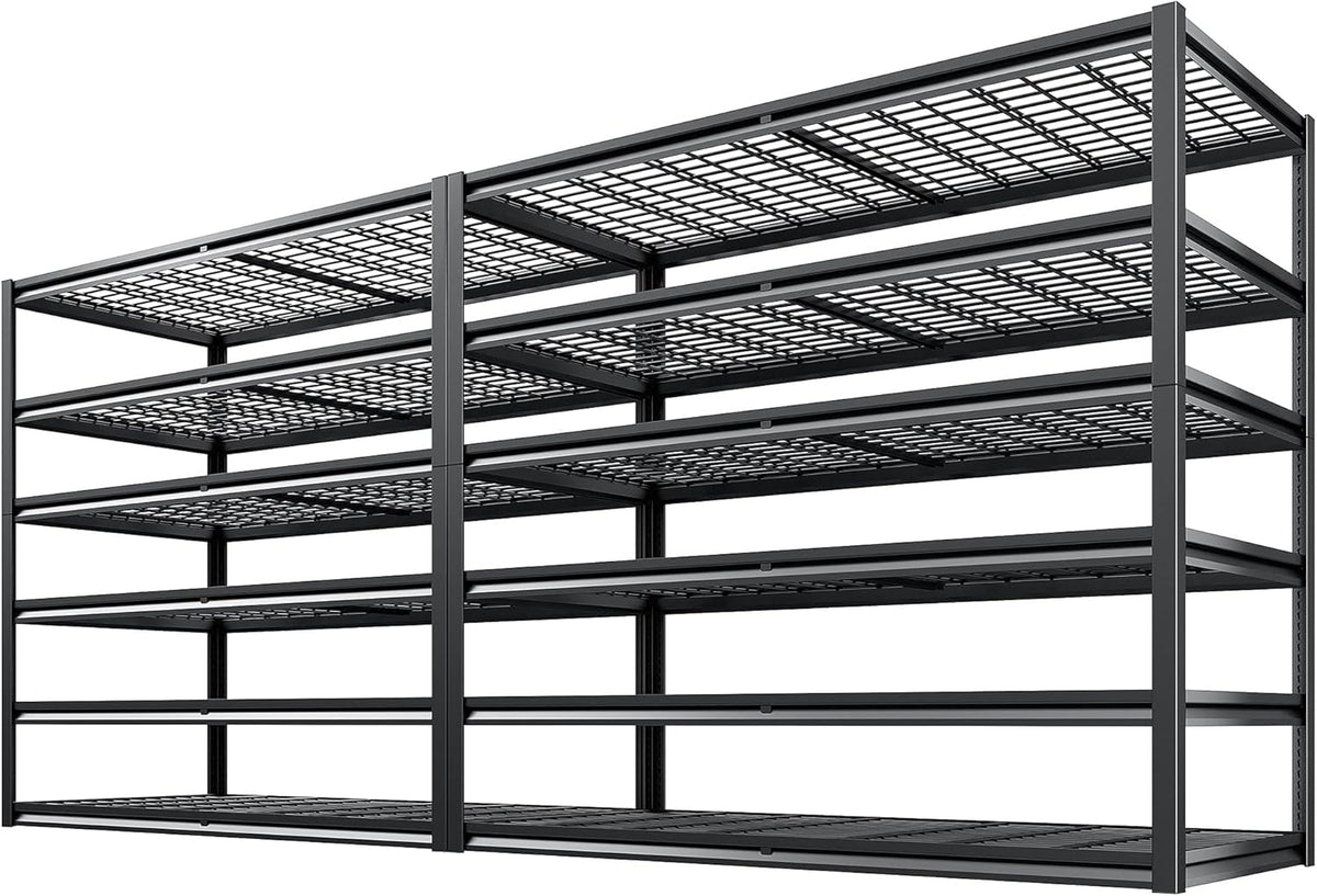 REIBII 3500LBS Garage Shelving, Adjustable Storage Shelves Heavy Duty, 6 Tier Heavy Duty Shelving, Metal Shelving Unit for Warehouse, Basement, Industrial, 55" W x 26" D x 84" H, Black, 2 Pack
