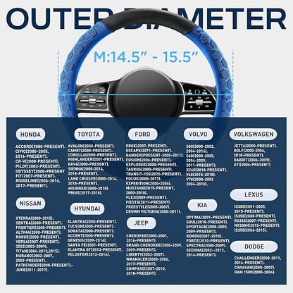 PIC AUTO Massage Steering Wheel Cover, Blue Football Pattern Material Spliced Leather Car Steering Wheel Protector, Car Interior Accessories, Universal Fit 14.5"-15.5" for Cars, Trucks, Van, SUV