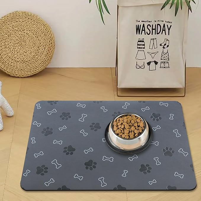 Pet Cat Dog Food Mat Non Slip Mat for Dog Water Bowl Mat Quick Dry Absorbent Cat Feeding Mat, 32 * 17 in, Dark Grey