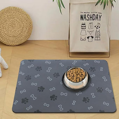 Pet Cat Dog Food Mat Non Slip Mat for Dog Water Bowl Mat Quick Dry Absorbent Cat Feeding Mat, 32 * 17 in, Dark Grey