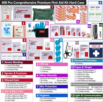 Large First Aid Kit for Business- Plastic Wall Mounted First Aid Box,Hard Case First Aid Kit, Emergency Kit for Car,Home,Offices - 408 Piece