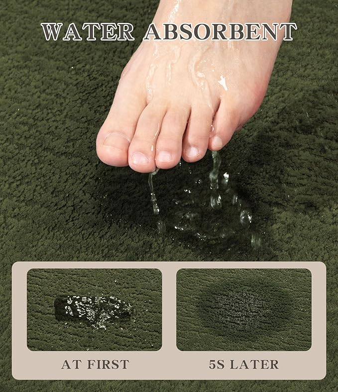 chakme Bathroom Rugs Mat 24x17, Ultra Thin Non Slip Bath Mat Small Quick Dry Absorbent Bath Mat for Bathroom Floor, (Dark Green, 24"x17")