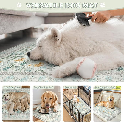 Lahome Washable Reusable Pee Pads for Dogs - Beige Botanical Floral 2 Pack Puppy Pads, Super Absorbent & Waterproof Training Mats for Crate & Floor - Leakproof with Non-Slip Backing (24"x24")