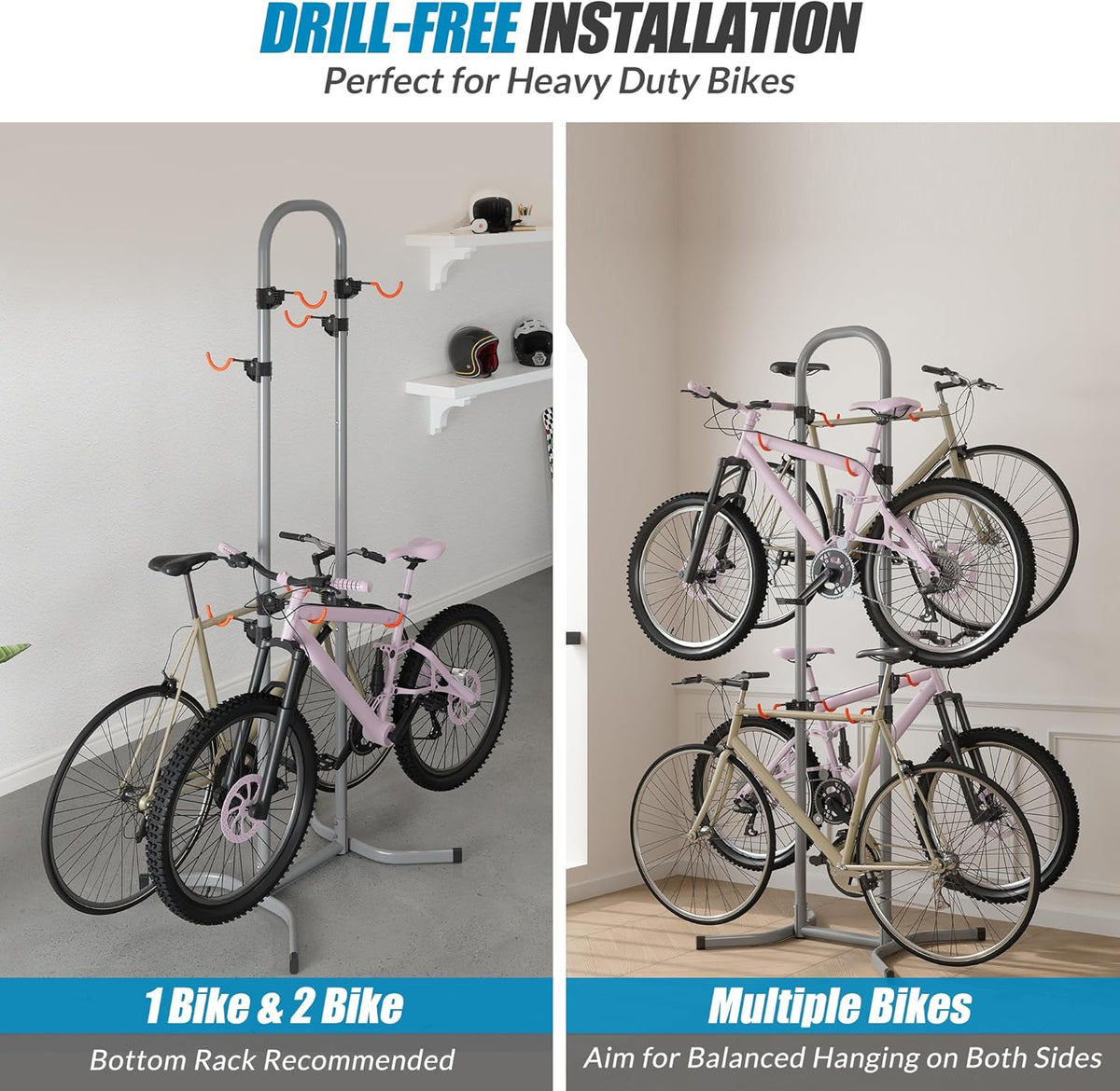 Suchtale 4 Bike Rack, Bicycle Rack, Bike Storage Rack for Garage Home, Freestanding Gravity Bike Stand, Adjustable Vertical Bicycle Holder for Indoor Outdoor, Bike Hanger Floor Parking Cycle Organizer