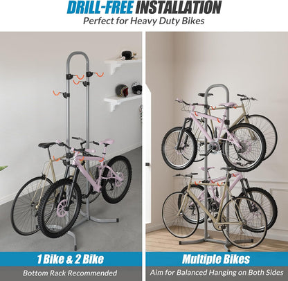 Suchtale 4 Bike Rack, Bicycle Rack, Bike Storage Rack for Garage Home, Freestanding Gravity Bike Stand, Adjustable Vertical Bicycle Holder for Indoor Outdoor, Bike Hanger Floor Parking Cycle Organizer