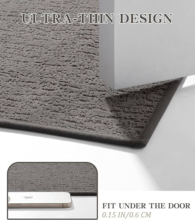 Chakme 2 Piece Bathroom Rug Sets, Ultra Thin Bath Mat Quick Dry, Absorbent Non Slip Machine Washable, Dark Grey, 17" x 24"