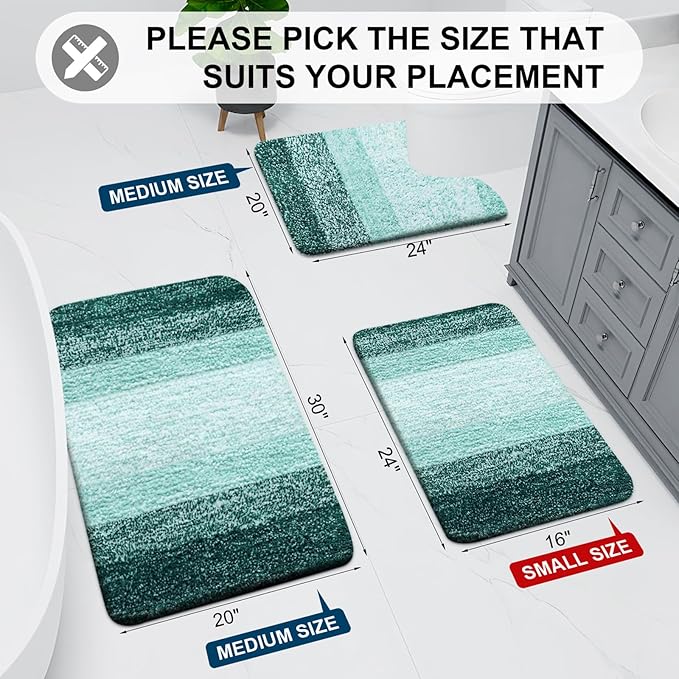 Arotive Microfiber Bathroom Rugs, Shaggy Soft and Absorbent Bath Rug, Non-Slip, Thick Plush Machine Washable Dry Bath Mats for Bathroom, Tub and Shower, 59x20, Dark Green, Rectangular