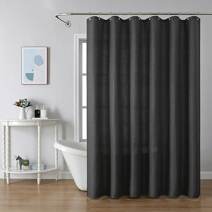 meioro Charcoal Grey Shower Curtain, Waffle Weave 256GSM Heavy Duty Textured Fabric Shower Curtains for Bathroom Hotel Spa, Luxury Weighted Polyester Cloth Bath Curtain Set with 12 Hooks, 72Wx78H