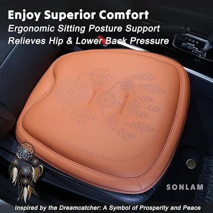 Comfort Dreamcatcher Car Seat Cushion Non-Slip - Relaxing, Optimal Support & Posture for Long Drive (Full Set (Cognac Brown))