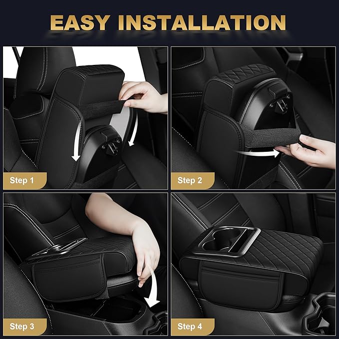 Center Console Cover for Passport: Armrest Cover for Car with 2 Storage Bags - Waterproof Leather Center Console Cover with Cup Holder for Car,Anti-Scratch Auto Armrest Pad Accessory （Black
