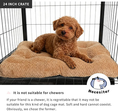 Washable Dog Crate Pad for Small Dogs, Anti-Slip Puppy Kennel Dog Bed for Crate,Flat Soft Fleece Khaki Pet Mat 24" x 18"