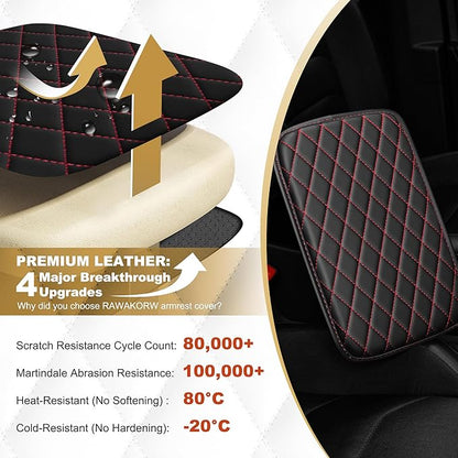 Car Armrest Cover Fit for Acura RDX Leather Center Console Cover Cushion with 2 Storage Bags(Black&Redline)