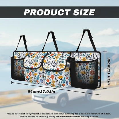 Car Trunk Organizer for SUV, Truck, Sedans, Vans, Oxford Cloth, Equipped with Robust Elastic Net, Flower Leaf Hanging Car Storage Organizer with Lids, Space Saving Expert