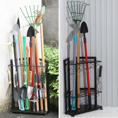 YueTong Garden Tool Organizer for Corner,Yard Tools Rack for Garage Storage Organization,Garage Tool Holder Free Standing No Mount.Heavy Duty and Solid Metal for Indoor and Outdoor Use.