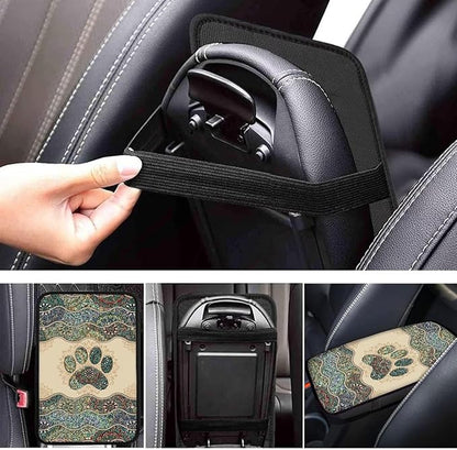 UNICEU Aztec Dog Paw Print Car Decorative Armrest Cover Pad Soft Car Center Console Armrest Covers Universal Fit Trucks SUV Van