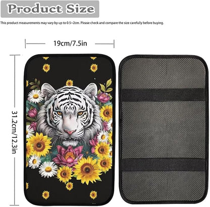 White Tiger Car Center Console Cover Dustproof Automotive Center Console Cushion Protector Non Slip Armrest Box Pad Tiger Car Accessories for Women
