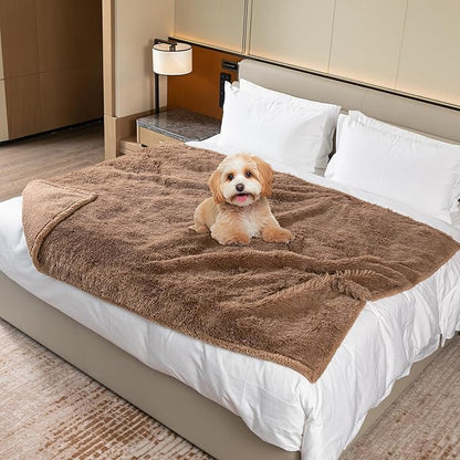 Wowchine Waterproof Calming Dog Bed Covers Pets Blanket for Large Dogs Cats Brown Fluffy Long Faux Fur Pet Blankets Reversible Couch Sofa Cover Washable Love Bed Mats(Brown,XL-85x57in)