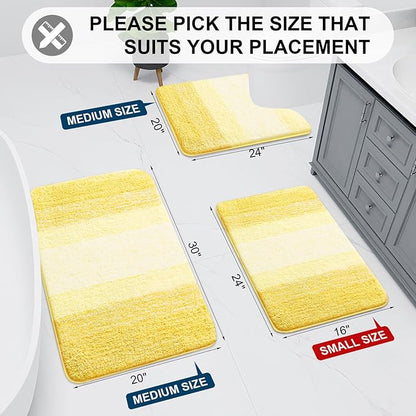 Arotive Microfiber Bathroom Rugs, Shaggy Soft and Absorbent Bath Rug, Non-Slip, Thick Plush Machine Washable Dry Bath Mats for Bathroom, Tub and Shower, 59x24, Yellow, Rectangular