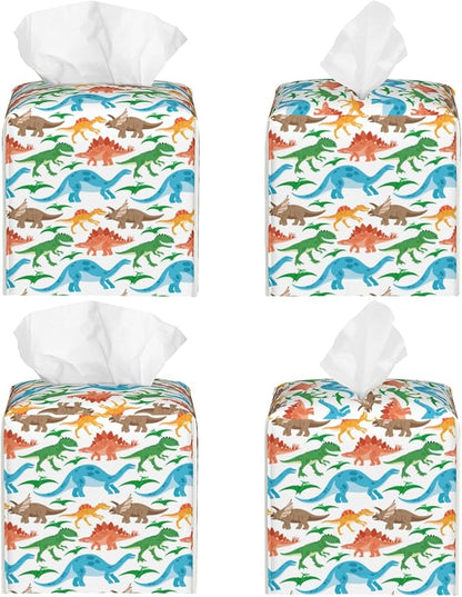 POIUBLE Tissue Box Holder Cute Dinosaurs Tissue Box Cover Square Leather Tissue Holder Organizer Portable Decorative Facial Paper Case for Home Office Bathroom Vanity Countertop