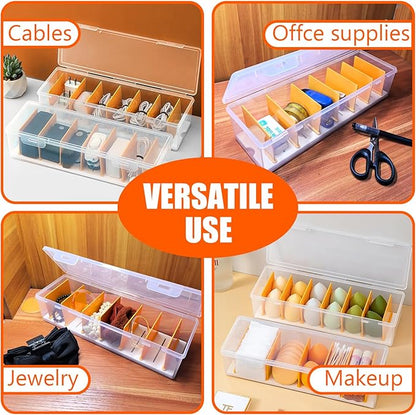 Charger Organizer, Cable Cord Organizer Box (2PCS) - Adjustable Dividers, 16 Cable Ties, Clear Charger Storage Box for Cable, Phone, Drawer Organization