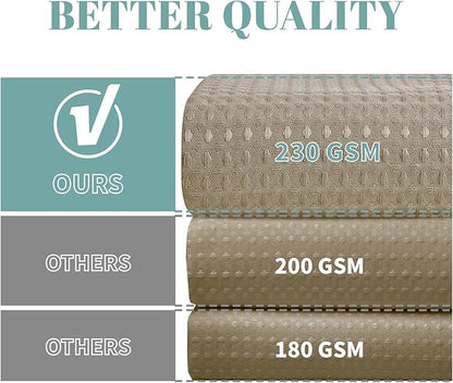 eachope Khaki No Hook Waffle Weave Shower Curtain with snap-in Liner Replacement, 230GSM Waterproof Fabric Hotel Shower Curtain Set for Bathroom, Through Mesh Top Window,71Wx86H