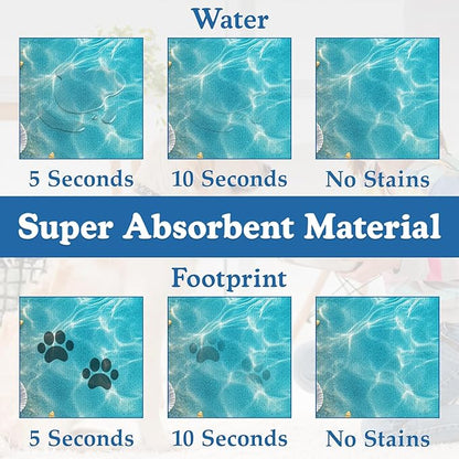 Starfish Seashell on Beach Pet Feeding Mat for Floors–Christmas Stocking Absorbent Quick Dry Dog Cat Bowl Mat for Food and Water, Non Slip Waterproof Base, Mess-Free Feeding Accessories 16"x24"