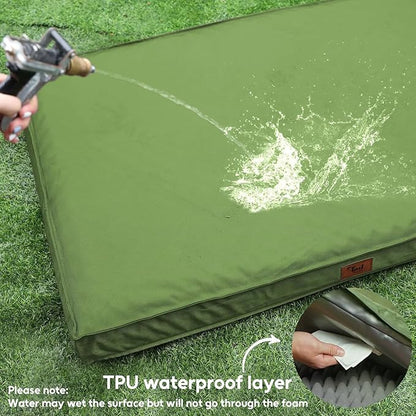 Tail Stories Outdoor Large Washable Dog Bed, Orthopedic Egg Crate Foam Dog Crate Mat for Large Dogs with Removable Oxford Cooling Cover, Light Green