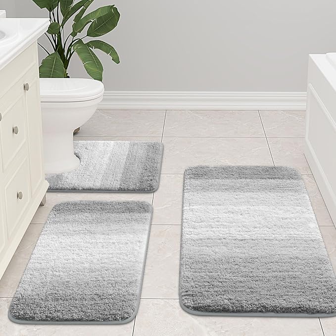 Arotive Microfiber Bathroom Rugs, Shaggy Soft and Absorbent Bath Rug, Non-Slip, Thick Plush Machine Washable Dry Bath Mats for Bathroom, Tub and Shower, 54x24, Light Grey, Rectangular