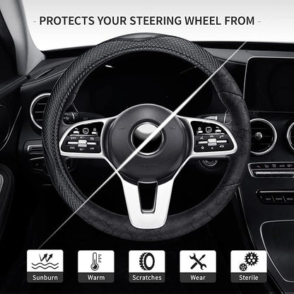 GXT Steering Wheel Cover, PU Leather, Universal 15 Inches, Non-Slip, Odourless Car Interior(Black)