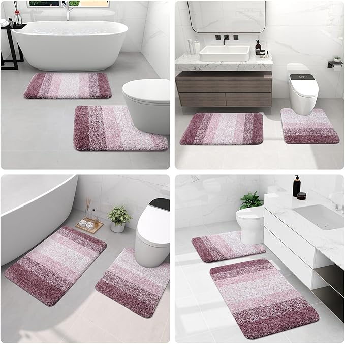 Arotive Microfiber Bathroom Rugs, Shaggy Soft and Absorbent Bath Rug, Non-Slip, Thick Plush Machine Washable Dry Bath Mats for Bathroom, Tub and Shower, 36x24, Mauve, Rectangular