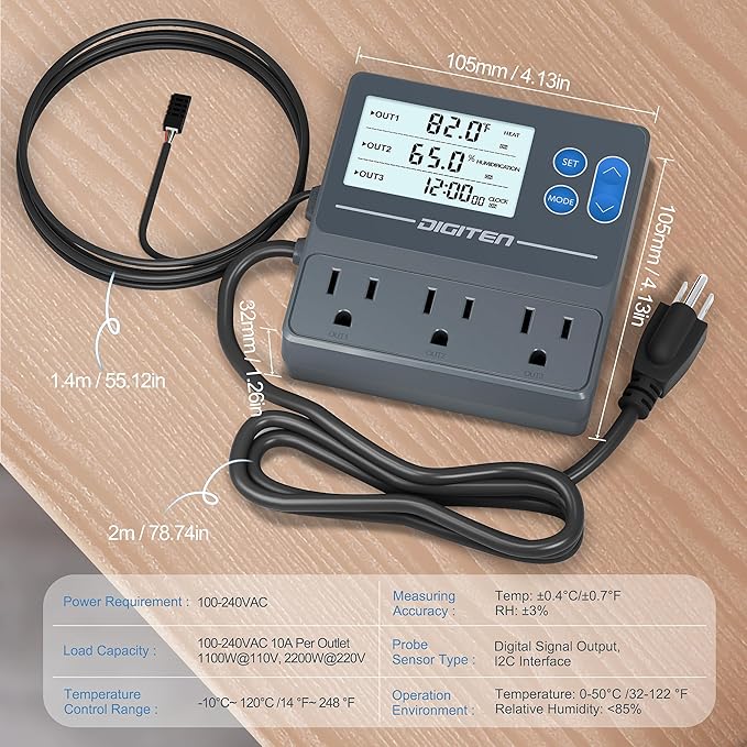 DIGITEN Reptile Temperature and Humidity Controller