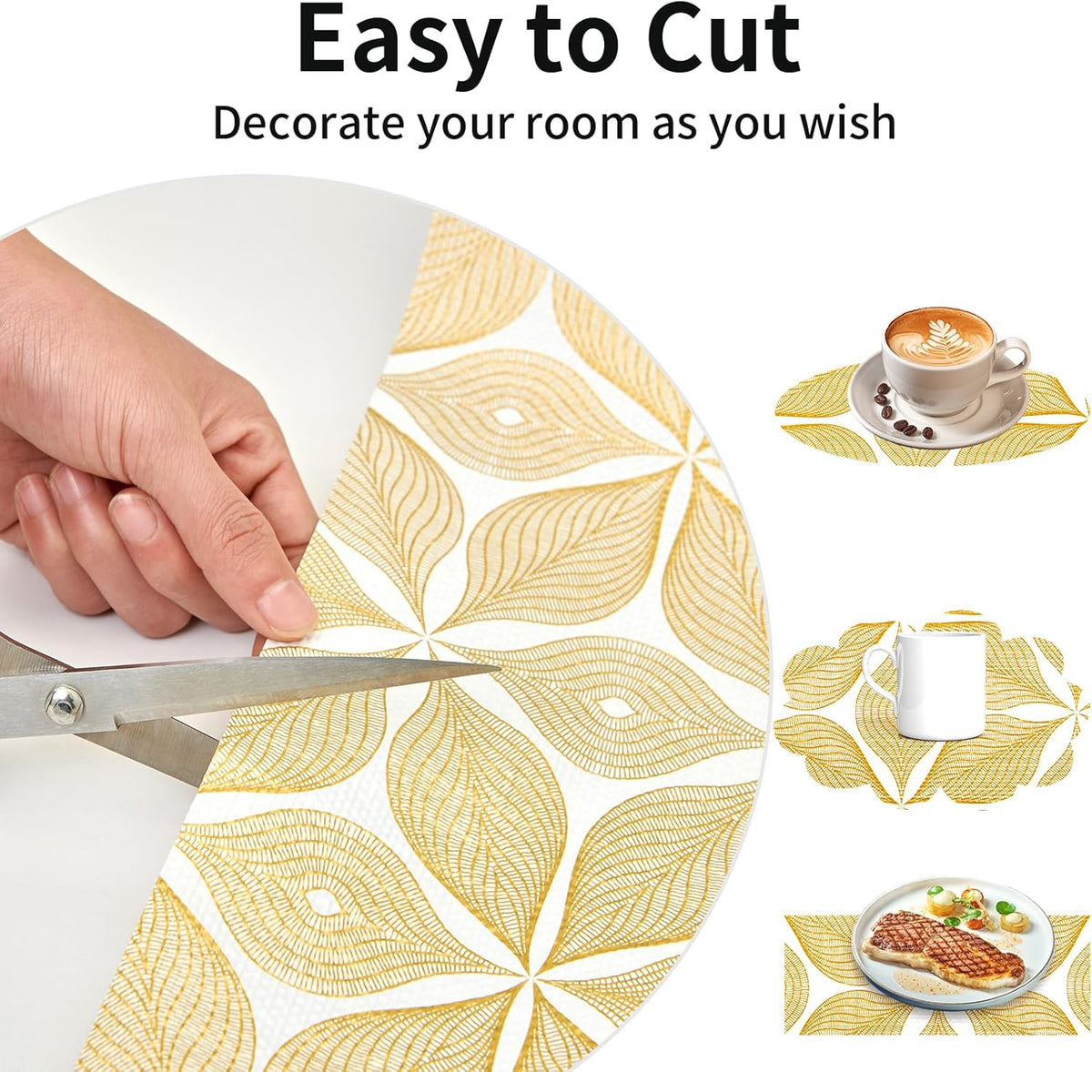 Shelf Liners for Kitchen Cabinets 17in x 20FT, Non Adhesive Cabinet Liner Strong Non-Slip Golden Leaf Drawer Liner, Easy to Clean for Shelf, Cabinet with Knife and Tape Measure