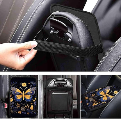 UNICEU Car Accessories Soft Comfy Armrest Cover Pad, Trippy Floral Butterfly Neoprene Car Center Console Armrest Protector Cover Universal Fit Trucks SUV Van