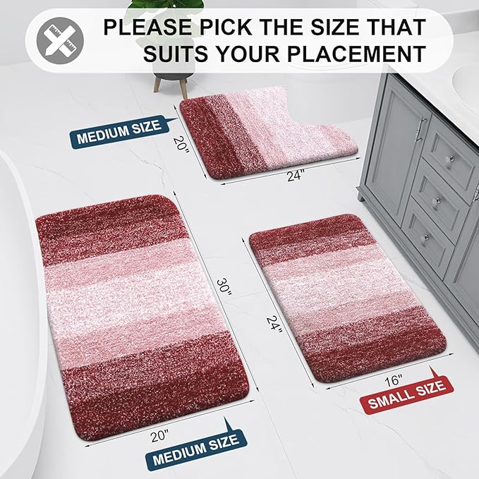 Arotive Microfiber Bathroom Rugs, Shaggy Soft and Absorbent Bath Rug, Non-Slip, Thick Plush Machine Washable Dry Bath Mats for Bathroom, Tub and Shower, 36x24, Burgundy, Rectangular