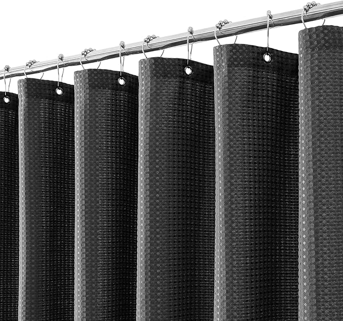 meioro Charcoal Grey Shower Curtain, Waffle Weave 256GSM Heavy Duty Textured Fabric Shower Curtains for Bathroom Hotel Spa, Luxury Weighted Polyester Cloth Bath Curtain Set with 12 Hooks, 72Wx84H