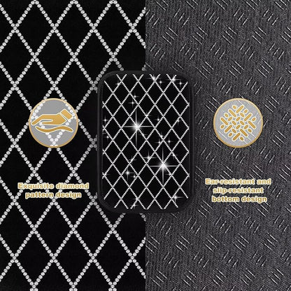 Bling Center Console Cover with 2 Side Pockets Fit for Avalon Multi-Functional Car Armrest Cushion Diamond-Studded Rhombus Pattern Style(Black&Silver Diamond)