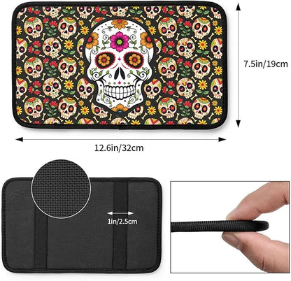 Universal Car Center Console Cushion Pad, Sugar Skull Soft Waterproof Car Center Console Cover Auto Armrest Seat Box Cover Protector for Most Vehicle SUV Truck Car