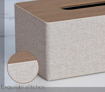 GOLRANLYE Tissue Box Cover Rectangular 9.8"(L) x 5.3"(W) x 4.3"(H) Refined Modern PU Leather Facial Tissue Dispenser Box Holder for Dresser Bathroom Decorative (Beige)