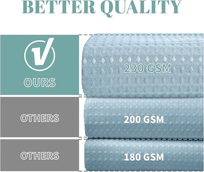 eachope Teal No Hook Waffle Weave Shower Curtain with snap-in Liner Replacement, 230GSM Waterproof Fabric Hotel Shower Curtain Set for Bathroom, Through Mesh Top Window,54Wx80H