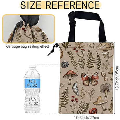 Retro Mushrooms Car Trash Bag,Nature Woodland Strap Drawstring Car Garbage Bags,Car Back Seat Organizer with Adjustable Buckle for Car Accessories