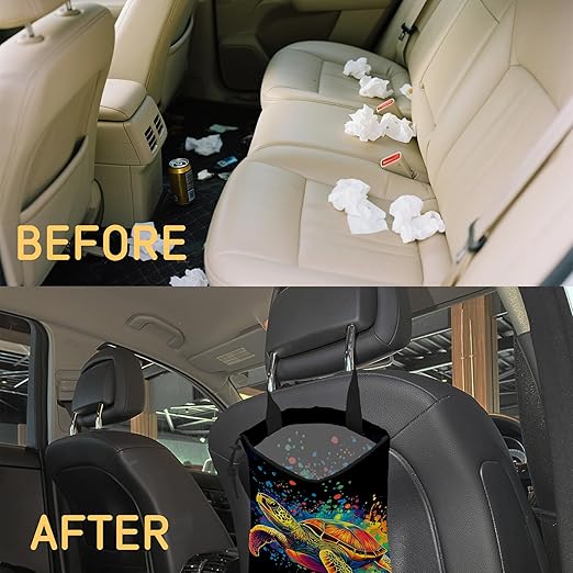 Watercolor Sea Turtle Car Garbage Bag, Small Car Trash Bag Hanging Back of Seat,Drawstring Car Trash Bag with Adjustable Buckle,Car Accessories for Camping Travelling