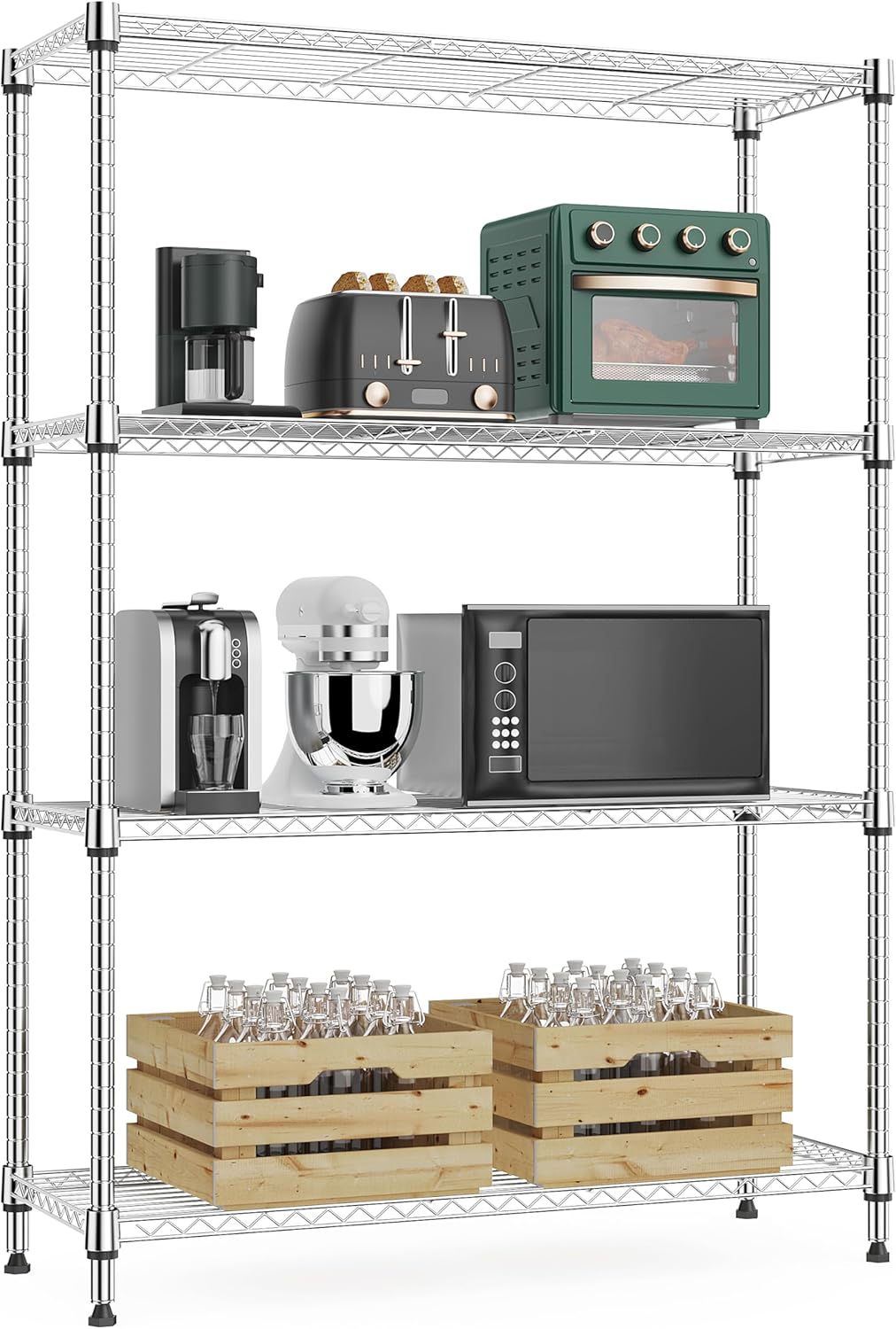 1000 lbs 4Tier Shelf Metal Storage Shelves Wire Rack Closet Organizers with Wheel for Garage Kitchen Bathroom Laundry Chrome 13.7" D x 29.5" W x 47.2" H