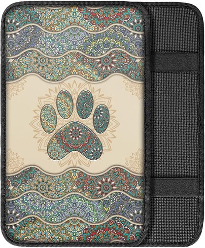 UNICEU Aztec Dog Paw Print Car Decorative Armrest Cover Pad Soft Car Center Console Armrest Covers Universal Fit Trucks SUV Van