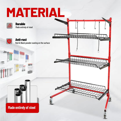 Auto Body Parts Storage Rack 3 Shelf Cart Storage Rack Stand with Locking Casters for Repair Shops Garages Heavy Duty Steel Powder Coated