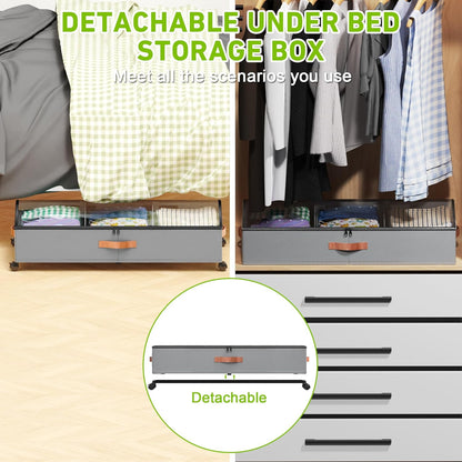 Under Bed Storage with Wheels, 4 Pack Under Bed Storage Container with Dividers & Clear Lids, Under the bed storage Organizer Bins,Underbed Storage with Wheels for Clothes,Toys,Shoes (GREY)