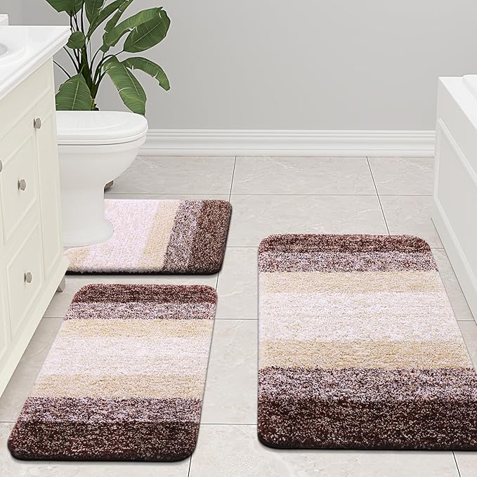 Arotive Microfiber Bathroom Rugs, Shaggy Soft and Absorbent Bath Rug, Non-Slip, Thick Plush Machine Washable Dry Bath Mats for Bathroom, Tub and Shower, 59x24, Brown, Rectangular