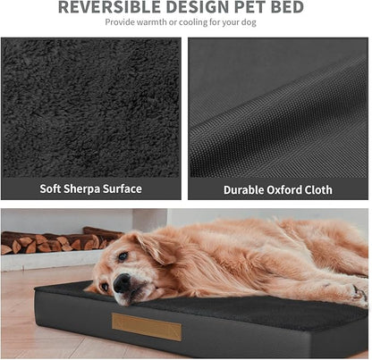 Tail Stories Large Comfy Washable Dog Bed, Orthopedic Egg Crate Foam Dog Crate Mat for Large Dogs with Removable Cover, 41x27 Inch, Black