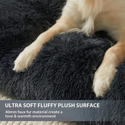 BFPETHOME Dog Beds for Large Dogs, Plush Dog Crate Bed Fluffy Cozy Kennel Pad for Sleeping &Ease Anxiety, Washable Pet Mats with Anti-Slip Bottom for Large Dogs, Navy