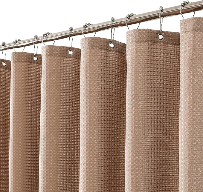 meioro Beige Shower Curtain, Waffle Weave 256GSM Heavy Duty Textured Fabric Shower Curtains for Bathroom Hotel Spa, Luxury Weighted Polyester Cloth Bath Curtain Set with 12 Hooks, 72Wx96H